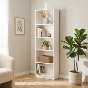 Minimalistyczny biały regał na książki 40 cm do salonu EVO Minimalistyczny biały regał na książki 40 cm do salonu EVO