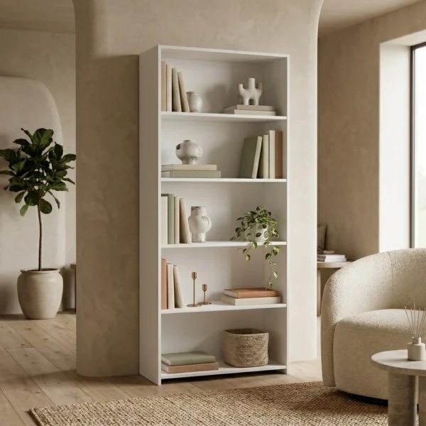 Minimalistyczny biały regał na książki 80 cm do salonu Evo