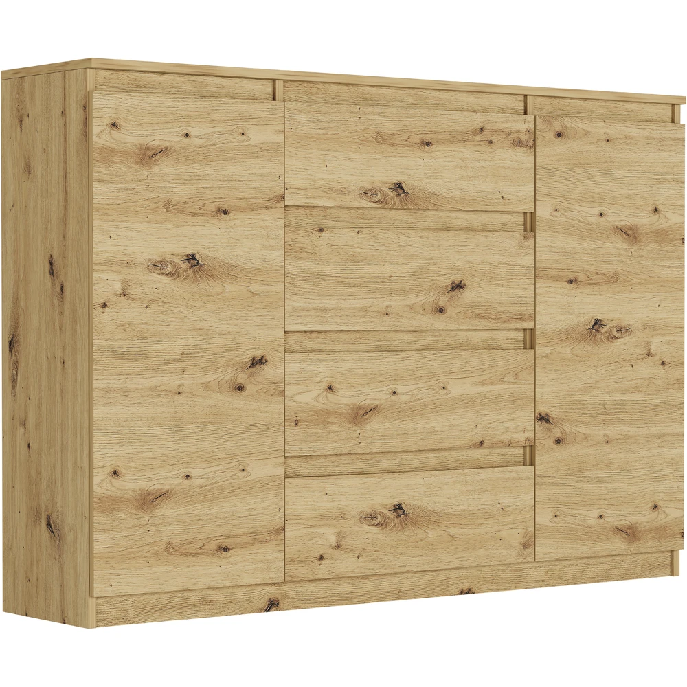 Biała komoda dwudrzwiowa 140 cm z szufladami EVO Nowoczesna dwudrzwiowa komoda 140 cm z szufladami EVO dąb artisan