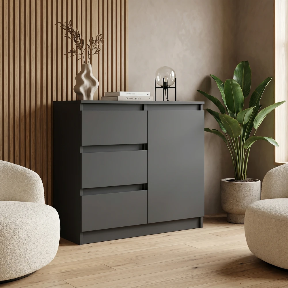 Biała komoda z szufladami 80 cm do salonu EVO Nowoczesna komoda 80 cm z szufladami do salonu EVO antracyt
