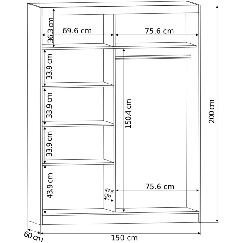 Nowoczesna szafa przesuwna 150 cm z lustrem FOX dąb artisan Nowoczesna szafa przesuwna 150 cm z lustrem FOX dąb artisan