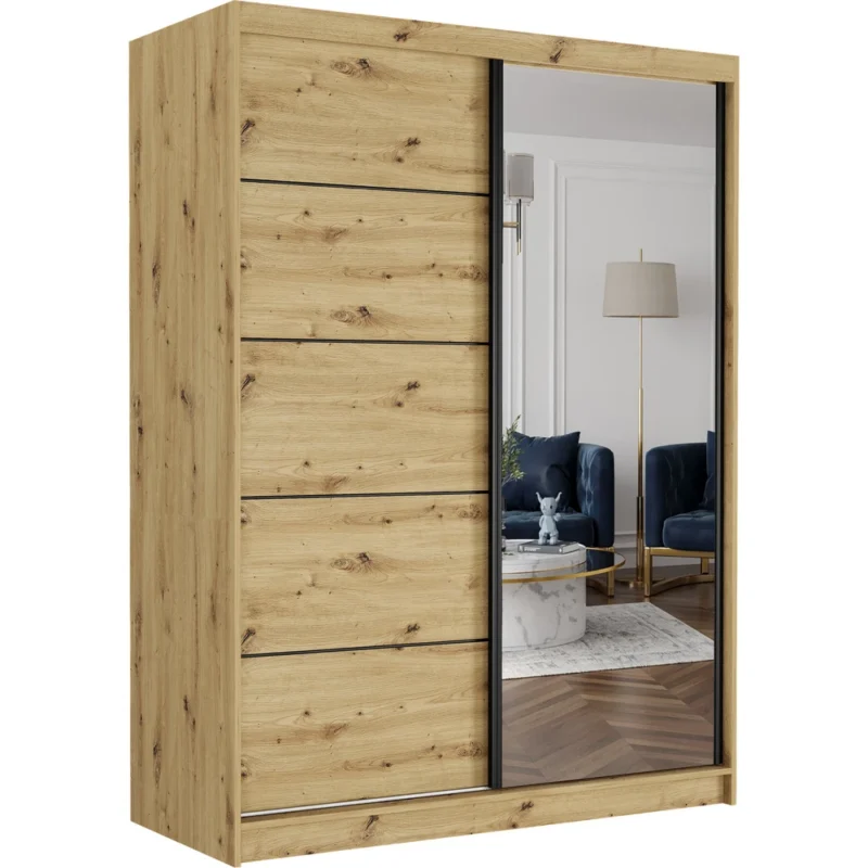 Nowoczesna szafa przesuwna 150 cm z lustrem FOX dąb artisan Nowoczesna szafa przesuwna 150 cm z lustrem FOX dąb artisan