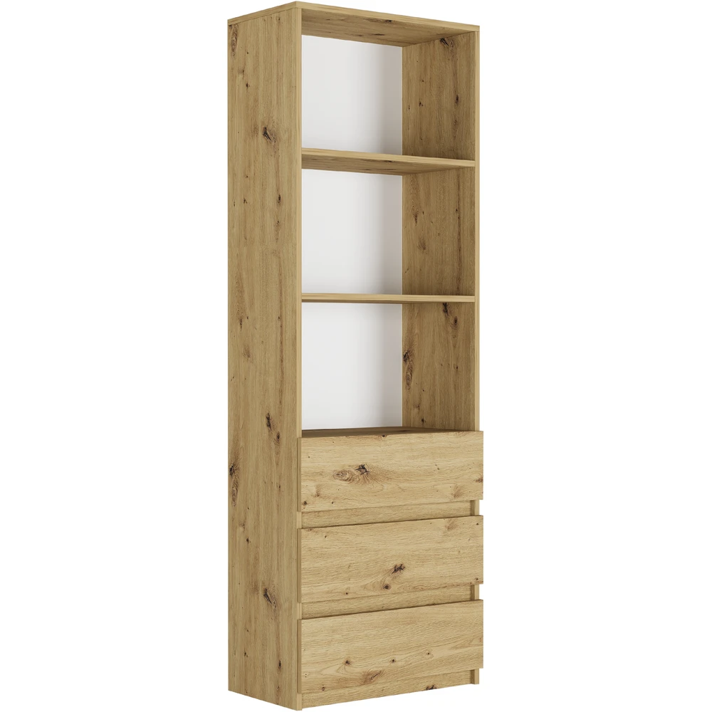 Biały regał na książki 60 cm do salonu z szufladami EVO Nowoczesny regał na książki 60 cm z szufladami EVO dąb artisan