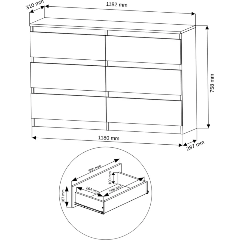 Biała komoda 120 cm z szufladami do sypialni EVO Biała komoda 120 cm z szufladami do sypialni EVO