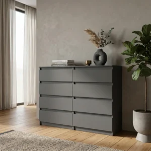 Pojemna komoda 140 cm z ośmioma szufladami EVO do sypialni Pojemna komoda 140 cm z ośmioma szufladami EVO do sypialni