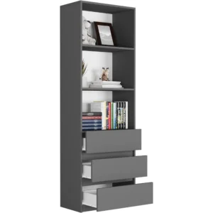 Regał na książki 60 cm do salonu z szufladami EVO antracyt Regał na książki 60 cm do salonu z szufladami EVO antracyt