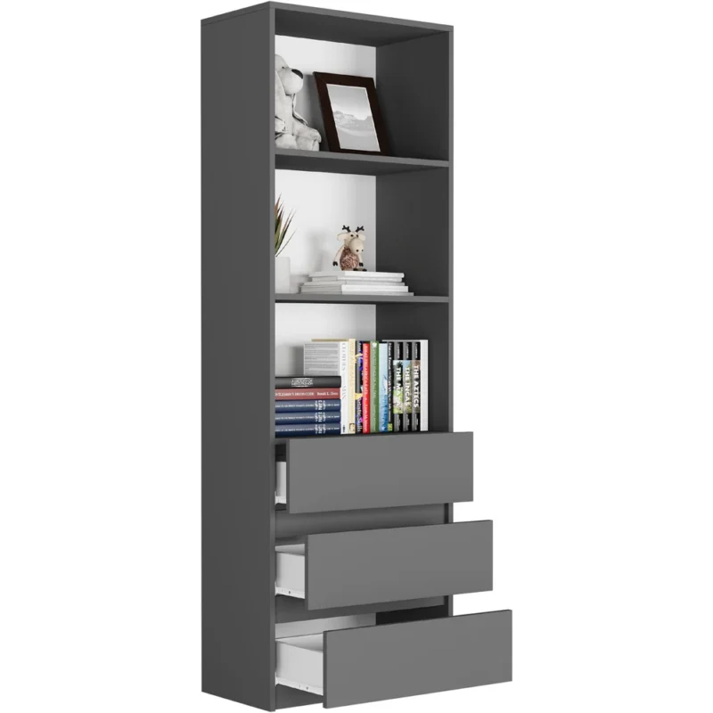 Regał na książki 60 cm do salonu z szufladami EVO antracyt Regał na książki 60 cm do salonu z szufladami EVO antracyt