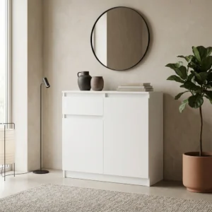 Wysoka biała komoda 80 cm z szufladami i drzwiami EVO Wysoka biała komoda 80 cm z szufladami i drzwiami EVO