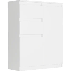 Wysoka biała komoda 80 cm z szufladami i drzwiami Evo – 2 szuflady, 2 drzwi