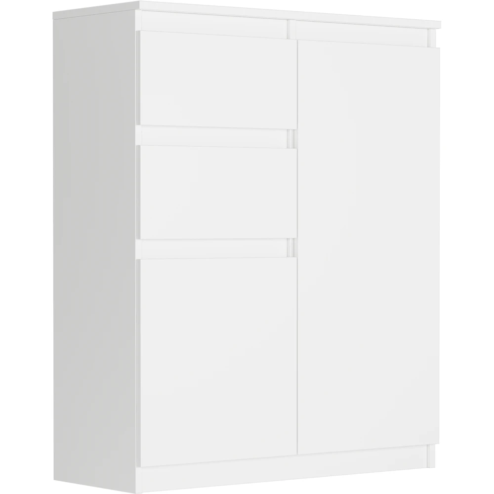 Wysoka komoda z szufladami 80 cm i półkami EVO dąb artisan Wysoka biała komoda 80 cm z szufladami i drzwiami EVO