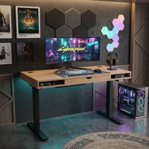 Biurko elektryczne 120 cm na metalowych nogach BEDI dąb naturalny MDF