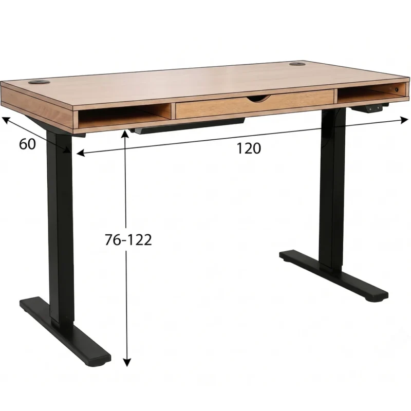 Biurko elektryczne 120 cm na metalowych nogach BEDI dąb naturalny MDF Biurko elektryczne 120 cm na metalowych nogach BEDI dąb naturalny MDF