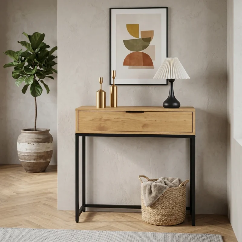Konsola z szufladą 80 cm do przedpokoju INES dąb naturalny Konsola z szufladą 80 cm do przedpokoju INES dąb naturalny