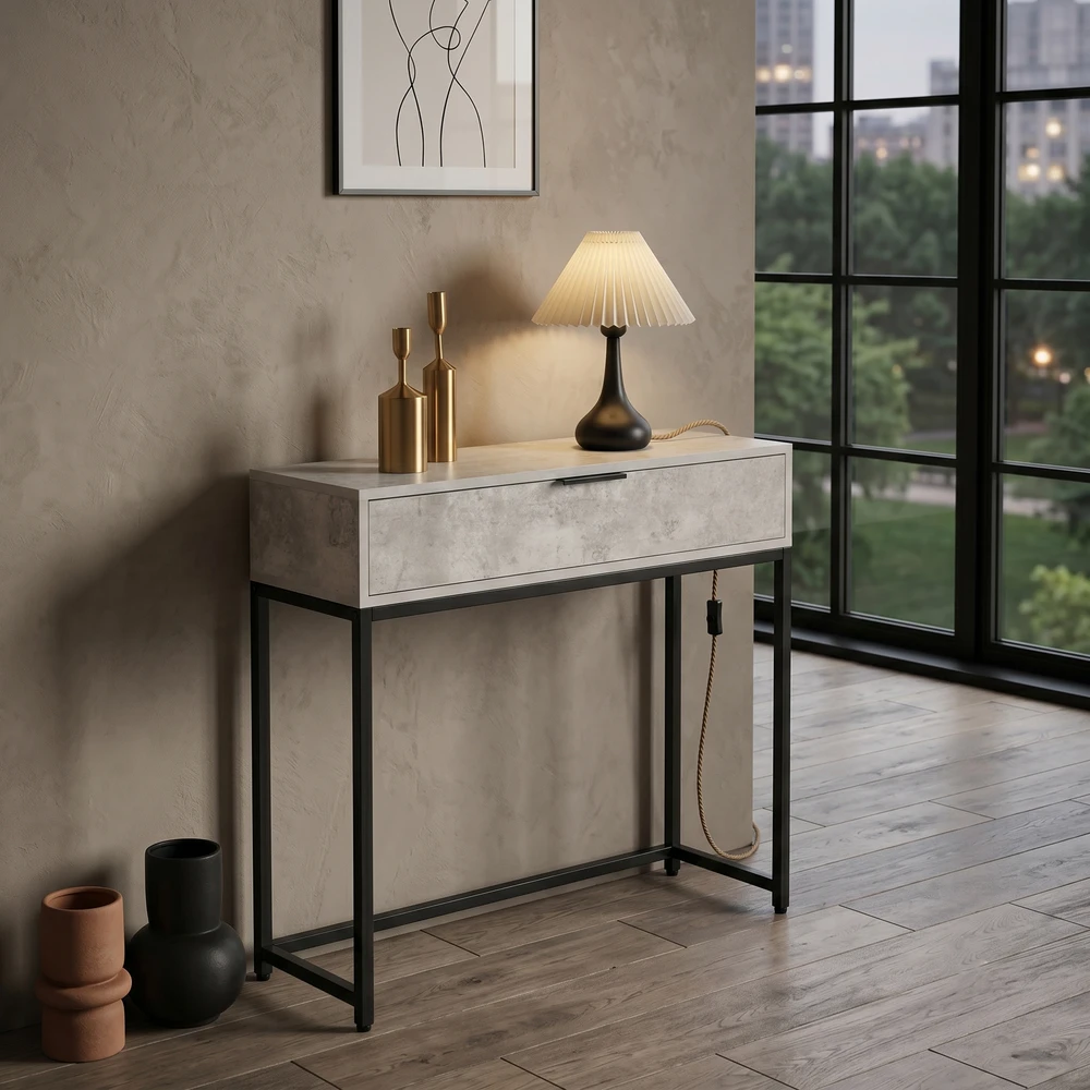 Konsola z szufladą 80 cm do przedpokoju INES czarna Konsola z szufladą 80 cm do przedpokoju INES beton