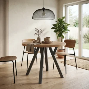 Stół okrągły do jadalni 80x80 cm na metalowych nogach LOGAN dąb craft + czarny Stół okrągły do jadalni 80x80 cm na metalowych nogach LOGAN dąb craft + czarny