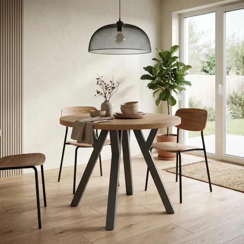 Stół okrągły do jadalni 80x80 cm na metalowych nogach LOGAN dąb craft + czarny Stół okrągły do jadalni 80x80 cm na metalowych nogach LOGAN dąb craft + czarny