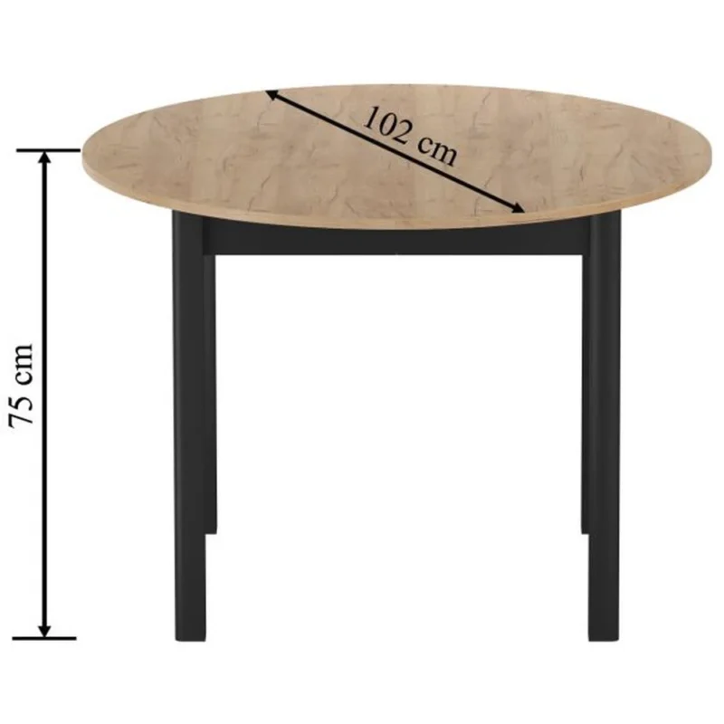 Stół okrągły rozkładany 102x144 cm KEN dąb craft + czarny Stół okrągły rozkładany 102x144 cm KEN dąb craft + czarny