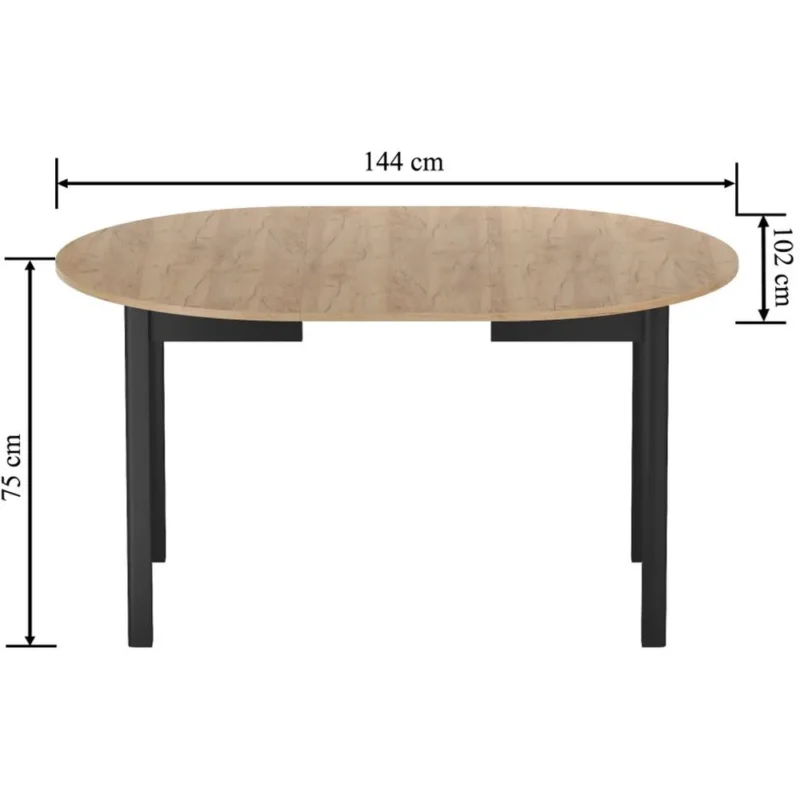 Stół okrągły rozkładany 102x144 cm KEN dąb craft + czarny Stół okrągły rozkładany 102x144 cm KEN dąb craft + czarny