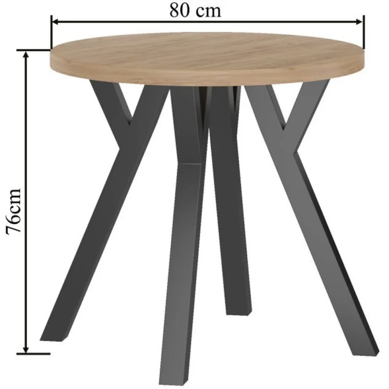 Stół okrągły do jadalni 80x80 cm na metalowych nogach LOGAN dąb craft + czarny Stół okrągły do jadalni 80x80 cm na metalowych nogach LOGAN dąb craft + czarny