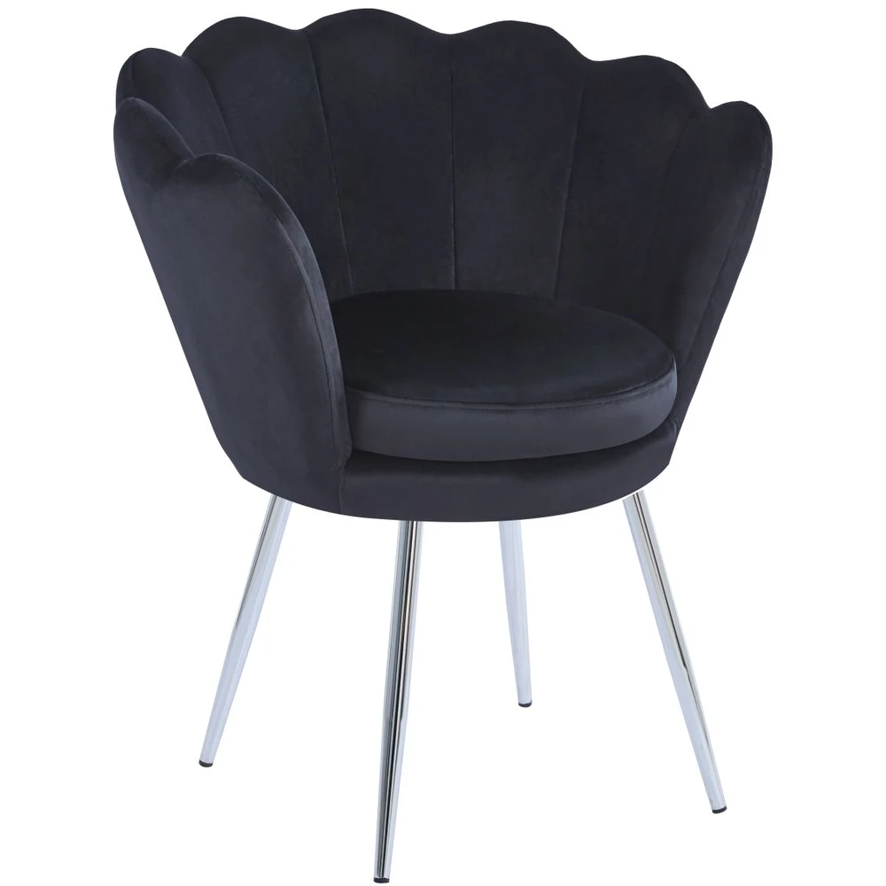 Fotel muszelka do salonu welurowy SHELL Fotel muszelka do salonu welurowy czarny SHELL nogi chrom