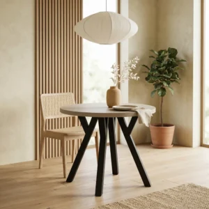 Stół okrągły do jadalni 80x80 cm na metalowych nogach LOGAN kaszmir + czarny Stół okrągły do jadalni 80x80 cm na metalowych nogach LOGAN kaszmir + czarny
