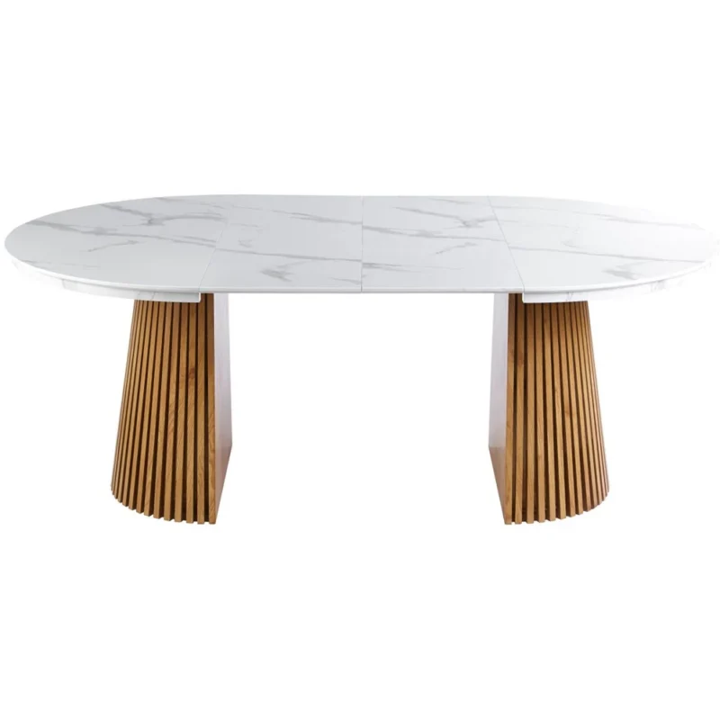 Stół okrągły rozkładany 120x200 cm RONDO MDF biały marmur Stół okrągły rozkładany 120x200 cm RONDO MDF biały marmur