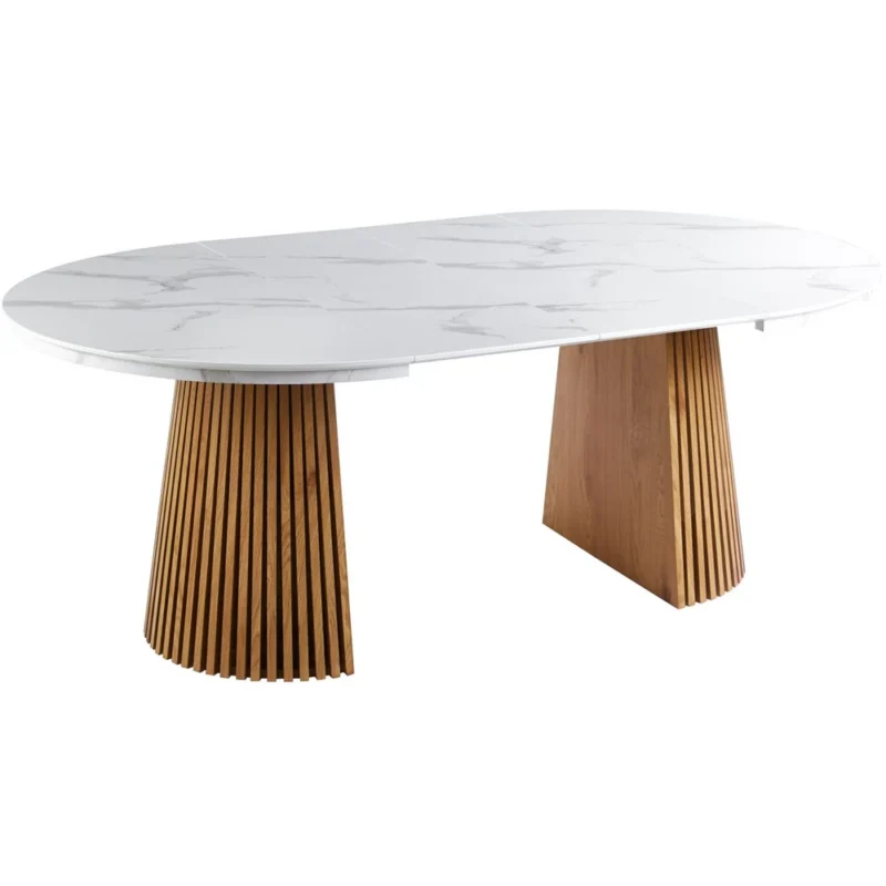 Stół okrągły rozkładany 120x200 cm RONDO MDF biały marmur Stół okrągły rozkładany 120x200 cm RONDO MDF biały marmur