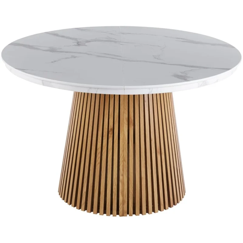 Stół okrągły rozkładany 120x200 cm RONDO MDF biały marmur Stół okrągły rozkładany 120x200 cm RONDO MDF biały marmur