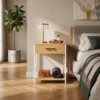 Szafka nocna z szufladą 48 cm na nóżkach BELIO dąb naturalny + biały Szafka nocna z szufladą 48 cm na nóżkach BELIO dąb naturalny + biały