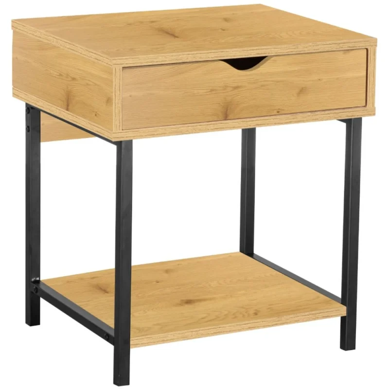 Szafka nocna z szufladą 48 cm na nóżkach ASLY dąb naturalny + czarny Szafka nocna z szufladą 48 cm na nóżkach ASLY dąb naturalny + czarny
