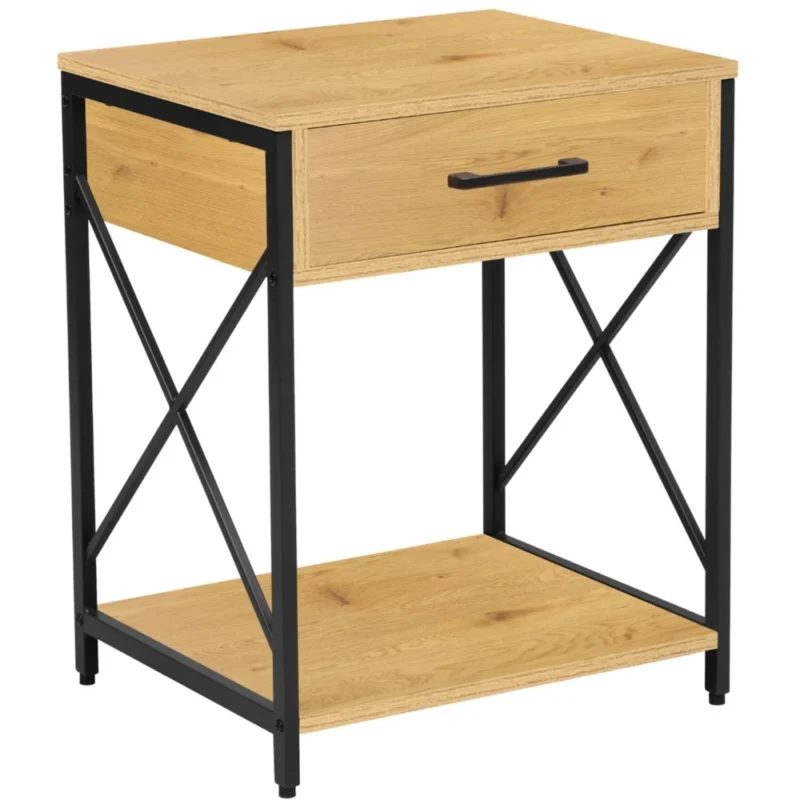 Szafka nocna z szufladą 48 cm na nóżkach BELIO dąb naturalny + czarny Szafka nocna z szufladą 48 cm na nóżkach BELIO dąb naturalny + czarny