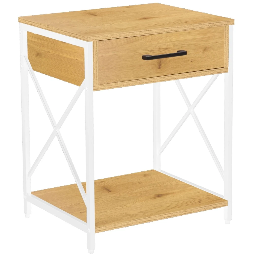 Szafka nocna z szufladą 48 cm na nóżkach BELIO dąb naturalny + biały Szafka nocna z szufladą 48 cm na nóżkach BELIO dąb naturalny + biały