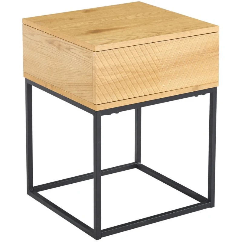 Szafka nocna z szufladą 40 cm jodełka HUGO dąb naturalny + czarny Szafka nocna z szufladą 40 cm jodełka HUGO dąb naturalny + czarny