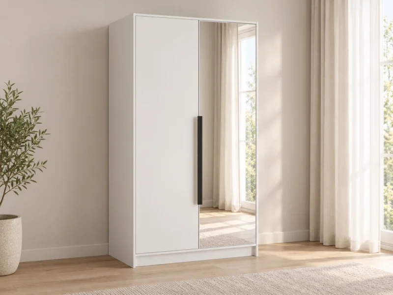 Dwudrzwiowa szafa uchylna z lustrem 102 cm Lumo Biała