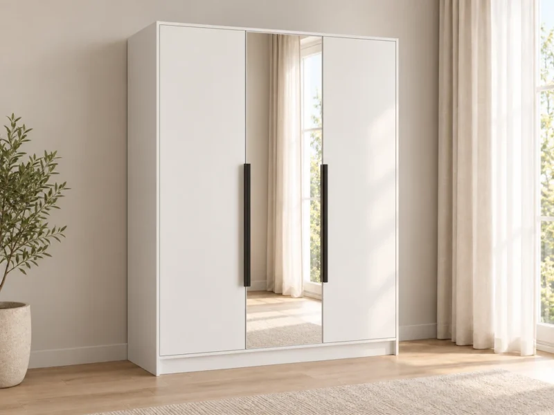 Szafa uchylna z lustrem trzydrzwiowa 150 cm Lumo Biała