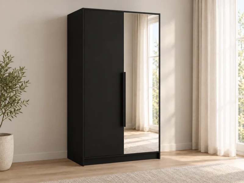Dwudrzwiowa szafa uchylna z lustrem 102 cm Lumo Czarna
