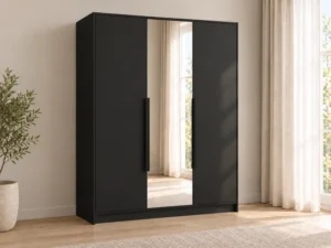 Szafa uchylna z lustrem trzydrzwiowa 150 cm Lumo Czarna