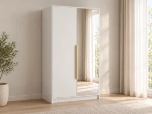 Dwudrzwiowa szafa uchylna z lustrem 102 cm Lumo Biała złote uchwyty