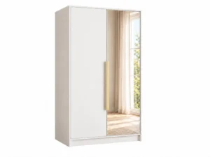 Dwudrzwiowa szafa uchylna z lustrem 102 cm Lumo Biała złote uchwyty