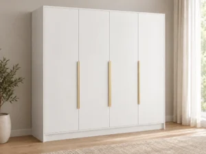 Szafa uchylna 200 cm czterodrzwiowa Palermo Biała ze złotymi uchwytami