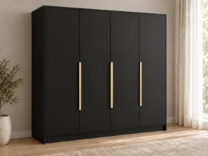Szafa uchylna 200 cm czterodrzwiowa Palermo Czarna ze złotymi uchwytami