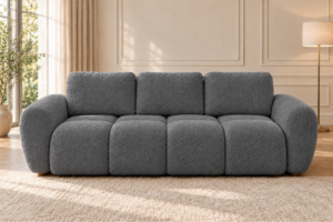 Sofa z funkcją spania i pojemnikiem na pościel Milo ciemnoszara boucle
