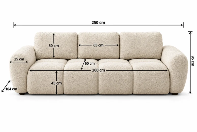 Kremowa sofa z precyzyjnymi wymiarami Sofa z funkcją spania i pojemnikiem na pościel Milo beżowa boucle