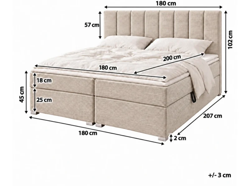 Kremowe łóżko z wymiarami 180 cm Łóżko kontynentalne 180x200 cm z pojemnikiem na pościel Easy kremowe