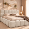 Łóżko w odcieniu kości słoniowej Łóżko tapicerowane 140x200 cm z pojemnikiem i stelażem Bubble beżowe