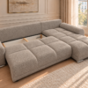 Modułowa sofa w ciepłym taupe_PRAWY Narożnik z funkcją spania i pojemnikiem Aurio prawy beżowy boucle