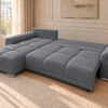 Rozkładana sofa w szarym obiciu Narożnik z funkcją spania i pojemnikiem Aurio lewy ciemnoszary boucle