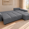 Rozkładana sofa w szarym obiciu_PRAWY Narożnik z funkcją spania i pojemnikiem Aurio prawy ciemnoszary boucle