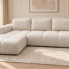 Sofa Agnello w eleganckim salonie Narożnik z funkcją spania i pojemnikiem Milo lewy kremowy boucle