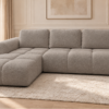 Sofa w ciepłym odcieniu taupe (1) Narożnik z funkcją spania i pojemnikiem Milo lewy beżowy boucle